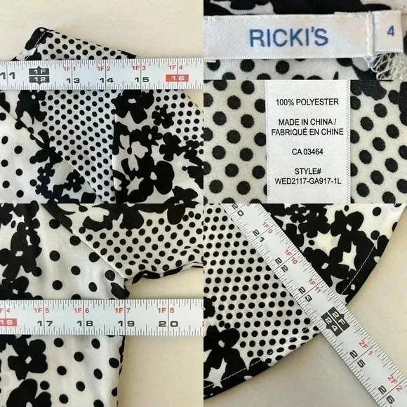 Ricki’s Blouse Short Sleeve Sheer  Flowy Ruffle Sleeves Black White Size Small - Picture 9 of 14